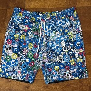 Smiley face floral Patterned Men's nylon shorts size medium